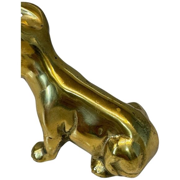 Vtg Brass Dog 3.5in X 4in Statue Figurine 80s Sitting Retro Boxer? MCM Solid - Picture 3 of 14
